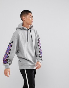 Худи оверсайз с текстовым и шахматным принтом ASOS - Серый