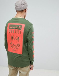 Длинный лонгслив с принтом на рукавах ASOS - Зеленый