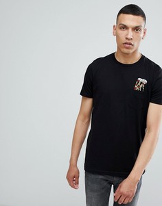 Футболка с вышивкой в виде пиццы и карманом ASOS - Черный