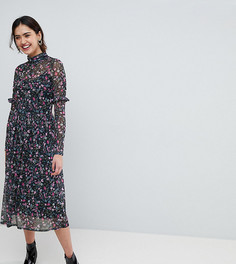 Сетчатое платье миди с цветочным принтом и высоким воротом ASOS TALL - Мульти