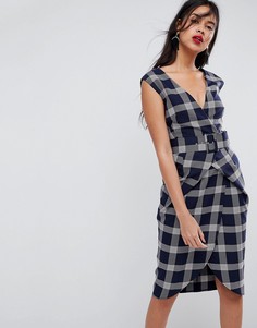 Платье-футляр миди в клетку с запахом и поясом ASOS - Мульти