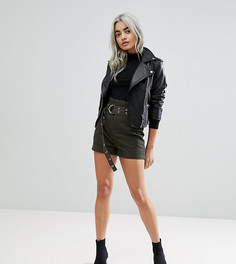 Шорты цвета хаки с завышенной талией и длинным поясом ASOS PETITE - Зеленый