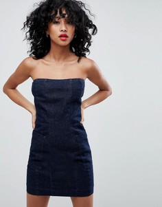 Синее джинсовое платье-бандо ASOS - Синий