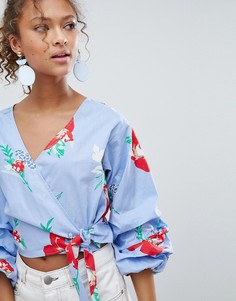 Блузка с запахом и цветочным принтом Miss Selfridge - Синий