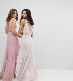 Асимметричное платье макси с бантом на спине TFNC Petite WEDDING - Коричневый