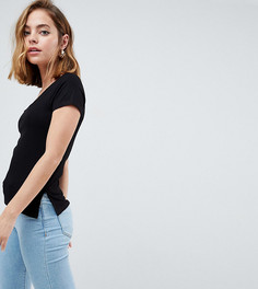 Футболка в рубчик с квадратным вырезом ASOS PETITE - Черный