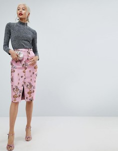 Жаккардовая юбка-карандаш с цветочным узором и разрезом ASOS - Мульти
