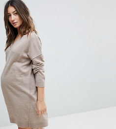 Вязаное платье мини с V-образным вырезом ASOS MATERNITY - Бежевый
