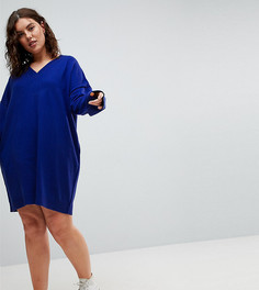 Вязаное платье мини с V-образным вырезом ASOS CURVE - Синий