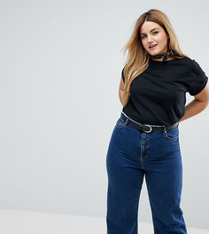 Футболка бойфренда с отворотами на рукавах и закругленным краем ASOS CURVE - Черный