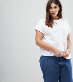 Футболка бойфренда с отворотами на рукавах и закругленным краем ASOS CURVE - Белый