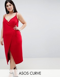 Облегающее платье миди с запахом ASOS CURVE - Красный