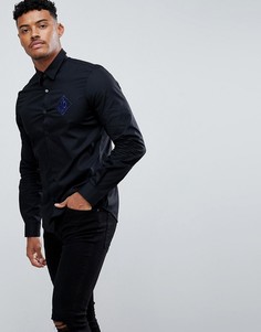 Черная приталенная рубашка с вышитым логотипом Versace Jeans - Черный
