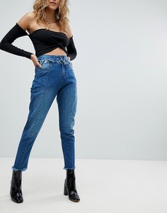PrettyLittleThing Frill Detail Mom Jeans - Синий