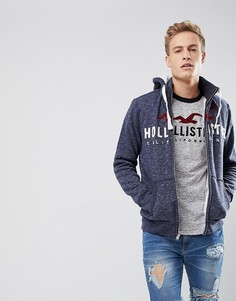 Темно-синий худи на молнии с подкладкой из искусственного меха и логотипом Hollister - Темно-синий