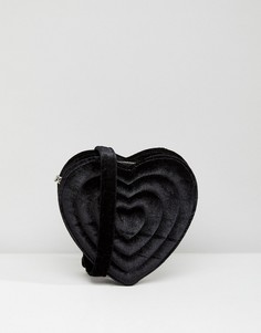 Бархатная сумка-сердце с тисненой надписью Love Monki - Черный