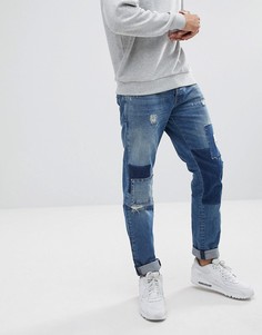 Узкие джинсы в стиле пэтчворк Jack &amp; Jones Original - Синий