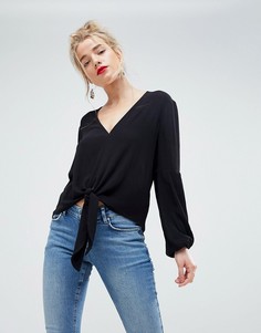 Жатый топ с узлом ASOS - Черный