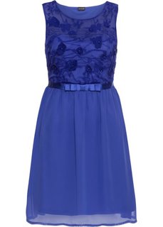 Платье вечернее с кружевной аппликацией, укороченный покрой (синий) Bonprix