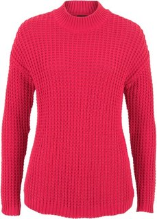 Пуловер с воротником-стойкой и структурным узором (красный) Bonprix