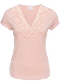 Футболка с кружевной отделкой (винтажно-розовый) Bonprix