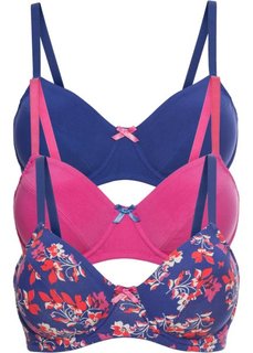 Бюстгальтер из органического хлопка (3 шт.), чашка C (с рисунком + темно-синий + ярко-розовый) Bonprix