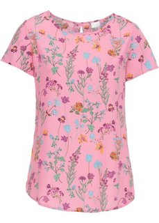 Блузка с коротким рукавом (матовый ярко-розовый в цветочек) Bonprix