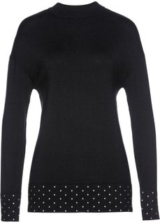 Пуловер со стразами (черный) Bonprix