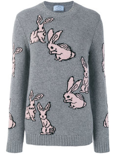 свитер вязки "интарсия" с кроликами Prada