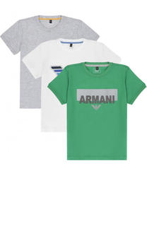 Хлопковый комплект из трех футболок с принтом Armani Junior