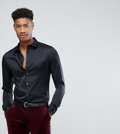 Черная приталенная сатиновая рубашка ASOS TALL - Черный
