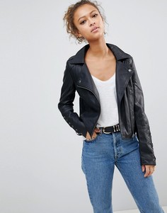 Байкерская куртка из искусственной кожи со шнуровкой на рукавах Brave Soul - Черный