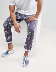 Укороченные брюки узкого кроя с выбеленным винтажным принтом листьев ASOS - Темно-синий