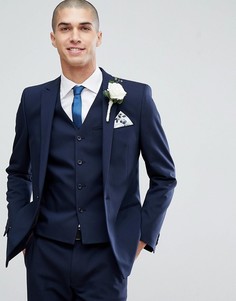 Темно-синий облегающий пиджак с ровным низом ASOS Wedding - Темно-синий