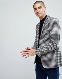 Серый облегающий блейзер в клеточку с добавлением шерсти ASOS - Серый