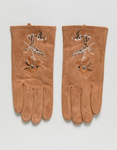 Светло-коричневые замшевые перчатки с вышивкой ASOS - Рыжий