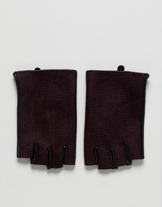Бордовые кожаные перчатки без пальцев в клетку ASOS - Красный