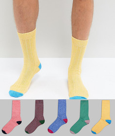 5 пар носков с контрастным носком и пяткой ASOS - Мульти