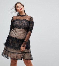 Кружевное платье мини с длинными рукавами в стиле пэчворк ASOS CURVE - Черный