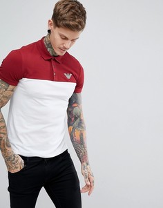 Бордовая облегающая футболка-поло в стиле колор блок с логотипом Emporio Armani - Красный