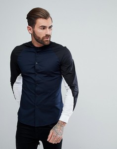 Темно-синяя облегающая рубашка с воротником на пуговице ASOS - Темно-синий