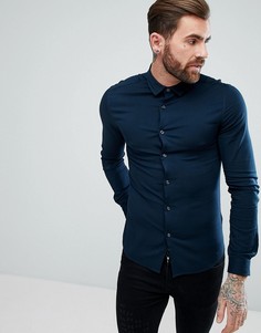 Темно-синяя приталенная рубашка из вискозы ASOS - Темно-синий