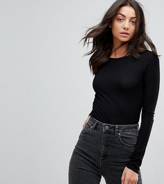 Облегающий топ в рубчик с круглым вырезом ASOS TALL - Черный