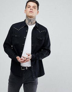 Джинсовая рубашка классического кроя в стиле вестерн с заклепками ASOS - Черный