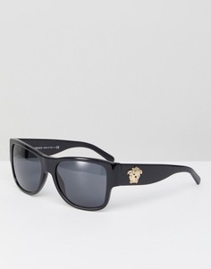 Квадратные солнцезащитные очки с логотипом-медузой на дужках Versace - Черный