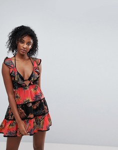 Пляжное платье с пальмовым принтом и помпонами ASOS - Мульти
