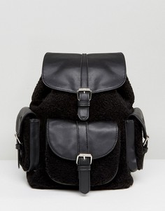 Черный рюкзак со вставками из искусственной овчины и карманом Glamorous - Черный