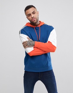 Худи оверсайз со вставками и надписями ASOS - Синий