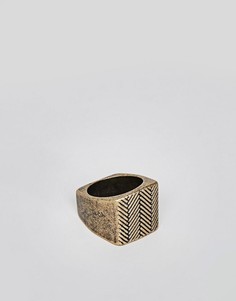 Состаренное золотистое кольцо-печатка с гравировкой Icon Brand - Золотой