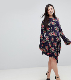 Платье мини в горошек с цветочным принтом и оборками ASOS CURVE - Мульти